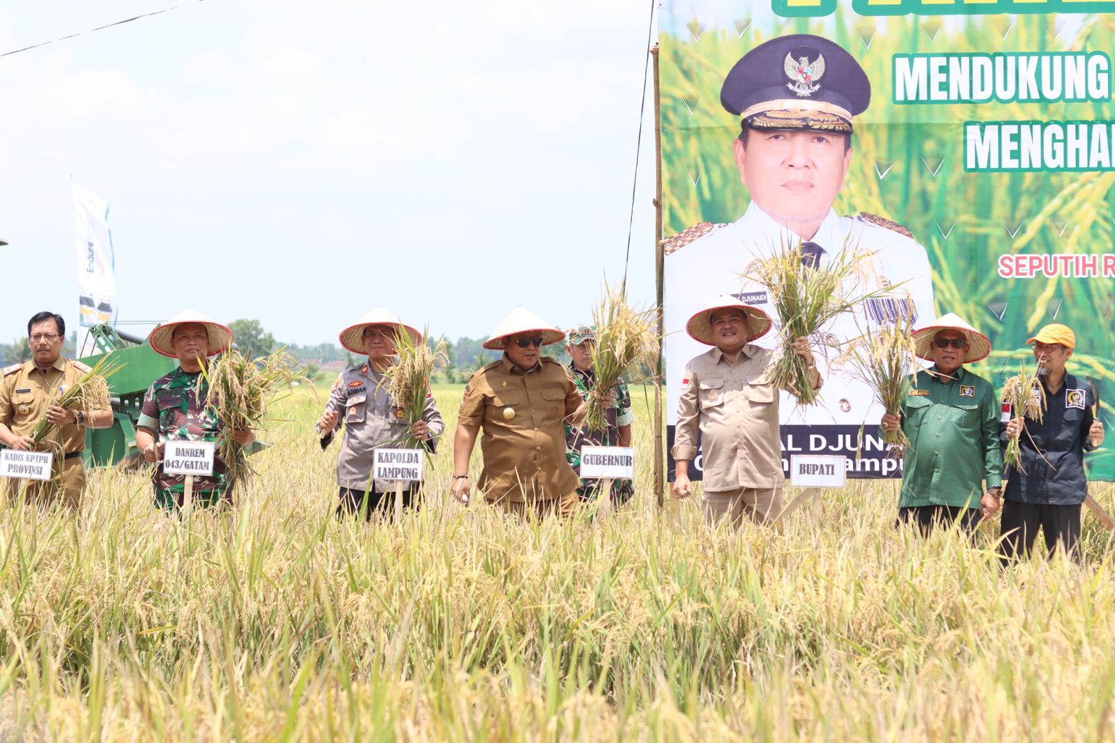 Bupati Musa Ahmad Mendampingi Gubernur Arinal Djunaidi Dalam Acara Gerakan Panen Padi